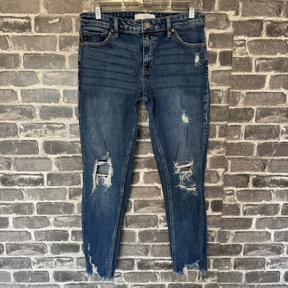 Kancan Russell Mid Rise Boyfriend Jeans distressed chewed hem - Picture 2 of 13